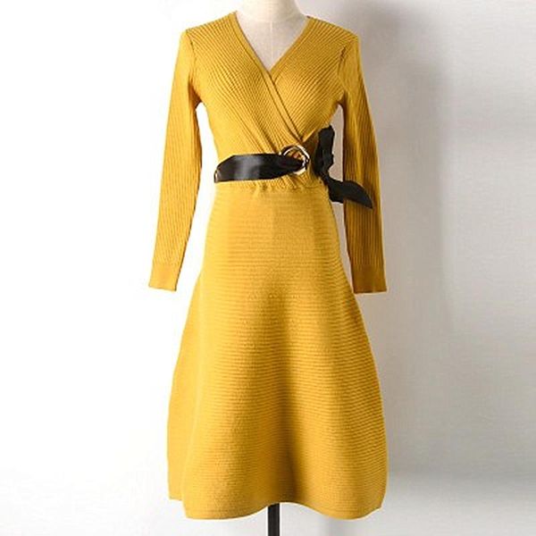 casual dresses autumn and winter fashion buckle belt knit wool waist dress female solid color base ladies, Black;gray
casual dresses autumn and winter fashion buckle belt knit wool waist dress female solid color base ladies, Black;gray