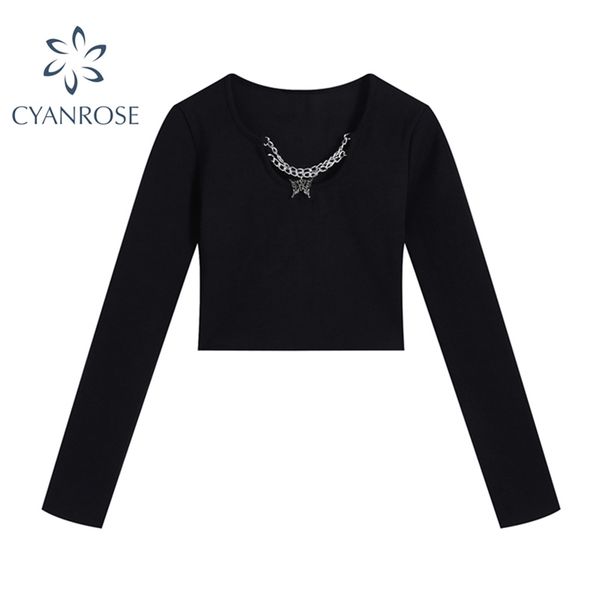 gothic punk chain long sleeve crop bodycon tees or women black fashion skinny t shirt goth party club female 210430, White
gothic punk chain long sleeve crop bodycon tees or women black fashion skinny t shirt goth party club female 210430, White