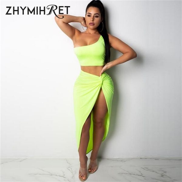 zhymihret 2021 summer neon color two piece set for women one shoulder side ruched high split dress bandange vestidos, Black;gray
zhymihret 2021 summer neon color two piece set for women one shoulder side ruched high split dress bandange vestidos, Black;gray