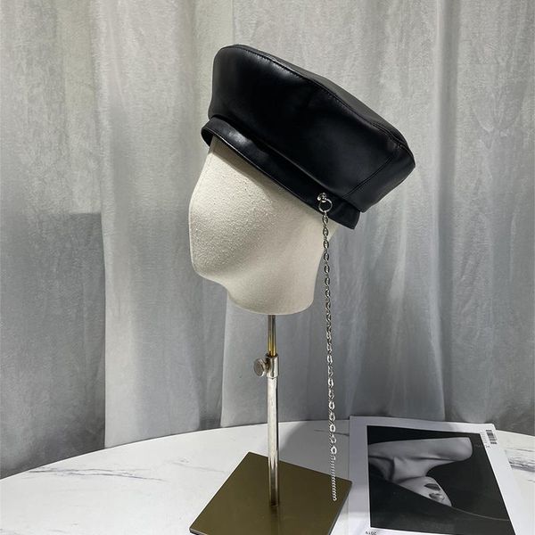 berets hats for women autumn winter pu leather chain decoration keep warm windproof cap female beret painter hat 2021, Blue;gray
berets hats for women autumn winter pu leather chain decoration keep warm windproof cap female beret painter hat 2021, Blue;gray