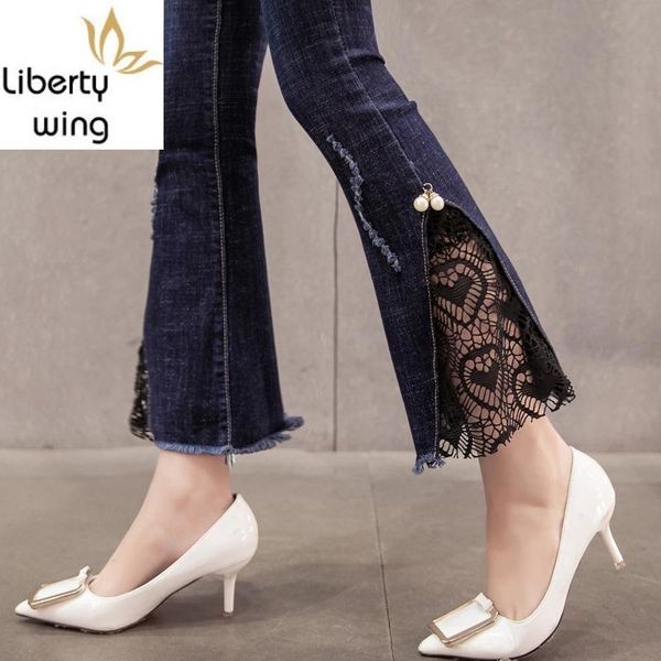 women's jeans blue high waist woman lace ankle length slim elastic flare fashion street office lady ripped denim pants
women's jeans blue high waist woman lace ankle length slim elastic flare fashion street office lady ripped denim pants