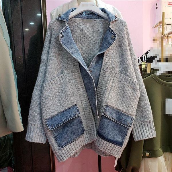 women's knits & tees knitted stitching denim jacket female korean version loose retro casual fashion 2021 plus size cardigans, White
women's knits & tees knitted stitching denim jacket female korean version loose retro casual fashion 2021 plus size cardigans, White