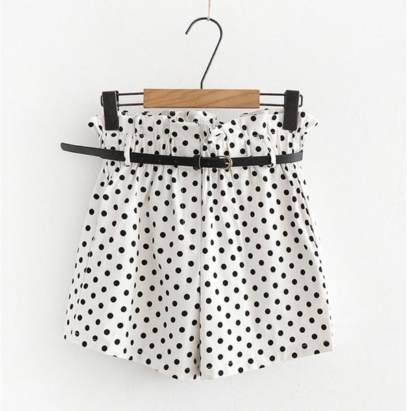 women's shorts spring summer women with belt spot printed cotton dot loose casual sweet girl ruffle waist fresh skirt, White;black
women's shorts spring summer women with belt spot printed cotton dot loose casual sweet girl ruffle waist fresh skirt, White;black