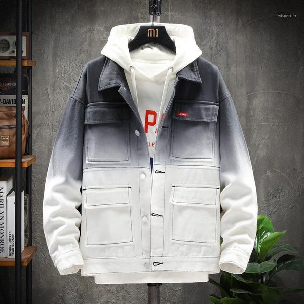 men's jackets 4 colors spring and autumn gradient contrast denim jacket fashion loose big pocket lapel cargo jeans, Black;brown
men's jackets 4 colors spring and autumn gradient contrast denim jacket fashion loose big pocket lapel cargo jeans, Black;brown