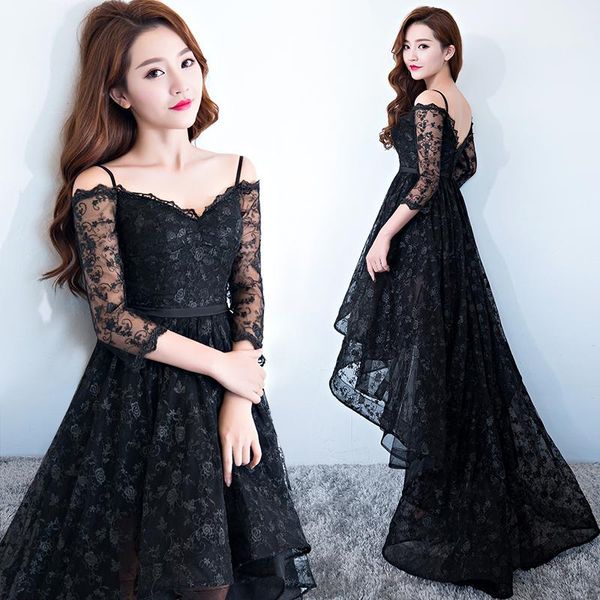 party dresses short front long back strapless asymmetrical floor length black lace evening dress custom made vestido de noche, White;black
party dresses short front long back strapless asymmetrical floor length black lace evening dress custom made vestido de noche, White;black