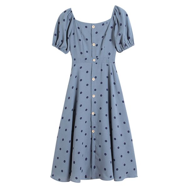 women blue white polka dot puff short sleeve button fit and flare knee length vintage summer elegant dress d1070 210514, Black;gray
women blue white polka dot puff short sleeve button fit and flare knee length vintage summer elegant dress d1070 210514, Black;gray
