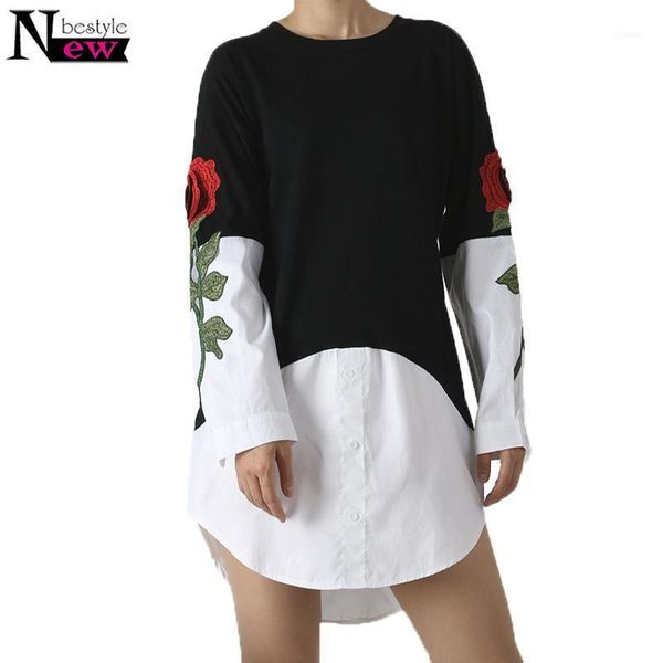 fashion women 's fake two pieces long shirt floral roses embroidery patchwork blouse plus size sleeves women's blouses & shirts, White
fashion women 's fake two pieces long shirt floral roses embroidery patchwork blouse plus size sleeves women's blouses & shirts, White