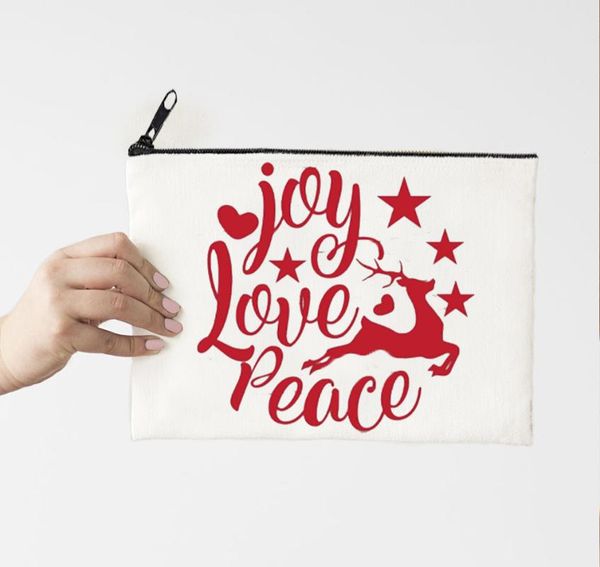 cosmetic bags & cases joy love peace print make up bag merry christmas 2021 fashion zipper pencil pouch organizer cute