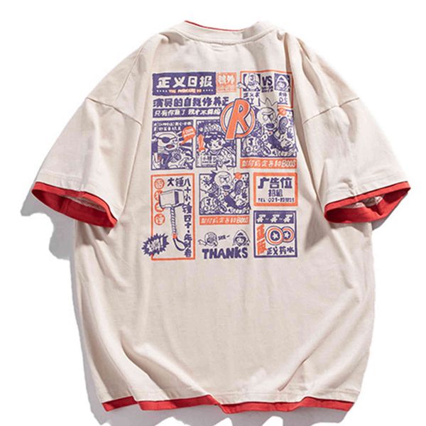 men's t-shirts lacible retro fun cartoon print tee cotton short sleeve shirt summer japanese streetwear harajuku casual fake two t, White;black
men's t-shirts lacible retro fun cartoon print tee cotton short sleeve shirt summer japanese streetwear harajuku casual fake two t, White;black