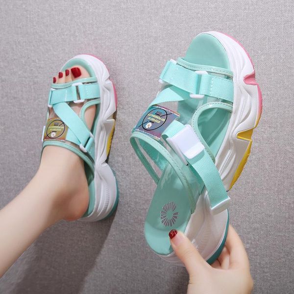 rainbow bottom large size women sandals one word thick sole casual slippers transparent pvc muffin button beach, Black
rainbow bottom large size women sandals one word thick sole casual slippers transparent pvc muffin button beach, Black