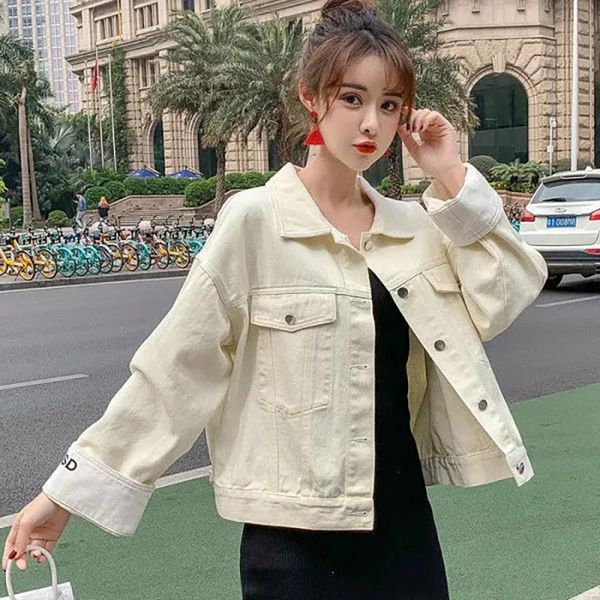 women's jackets 2021 autumn sweet letter embroidery short jean fashion solid single-breasted women korean streetwear coat, Black;brown 
women's jackets 2021 autumn sweet letter embroidery short jean fashion solid single-breasted women korean streetwear coat, Black;brown