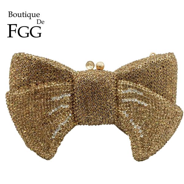 

boutique de fgg novelty women bow clutch crystal evening bags hard case metal minaudiere rhinestone handbags wedding party purse