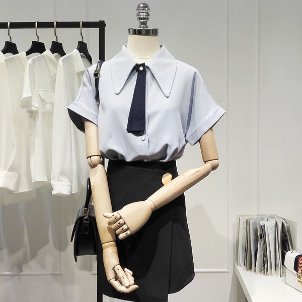 french style lightly mature chic blusas for women summer new blouse elegant youthful fashion shirt polo collar all-match top, White
french style lightly mature chic blusas for women summer new blouse elegant youthful fashion shirt polo collar all-match top, White
