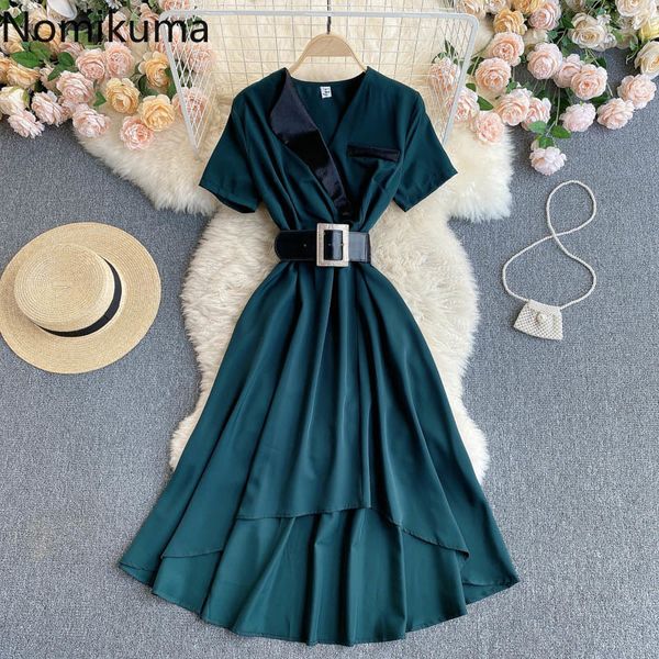nomikuma elegant hit color notched collar woman dress short sleeve belt slim waist dresses summer irregular vestidos 6g800 210427, Black;gray
nomikuma elegant hit color notched collar woman dress short sleeve belt slim waist dresses summer irregular vestidos 6g800 210427, Black;gray