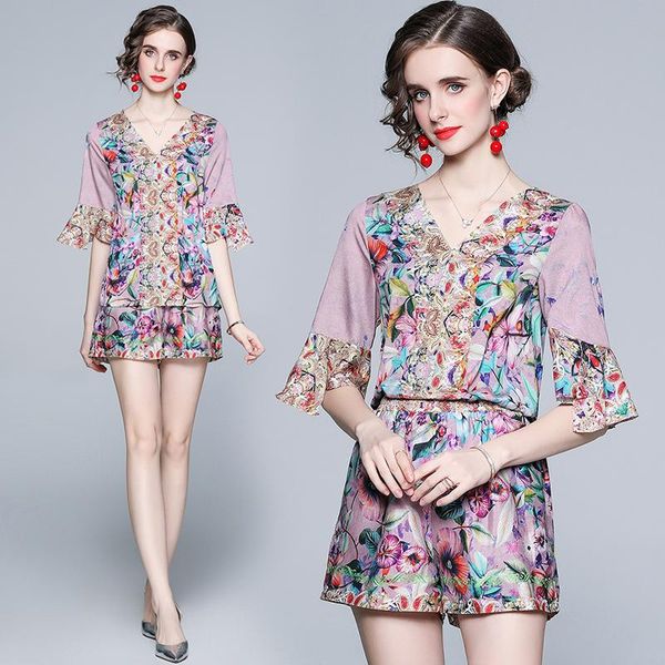 women's tracksuits summer thin and light two piece set printed flared sleeves v neck women shorts sets real s purple clothes, Gray
women's tracksuits summer thin and light two piece set printed flared sleeves v neck women shorts sets real s purple clothes, Gray