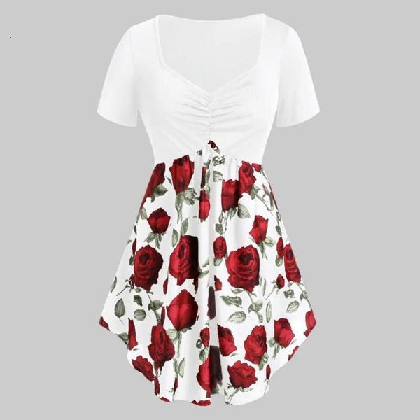 women's blouses & women plus size blouse sweetheart collar rose print short sleeve shirt summer outdoor casual shirts female clothing, White
women's blouses & women plus size blouse sweetheart collar rose print short sleeve shirt summer outdoor casual shirts female clothing, White