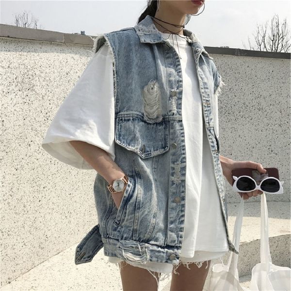 women's vests summer coat, designed in denim, sleeveless, outer garment with holes, vintage jacket, plus size y6ve, Black;white
women's vests summer coat, designed in denim, sleeveless, outer garment with holes, vintage jacket, plus size y6ve, Black;white