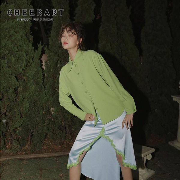 women's blouses & shirts cheerart designer for women blouse green long sleeve butterfly collar shirt arrival 2021 high fashion clothing, White
women's blouses & shirts cheerart designer for women blouse green long sleeve butterfly collar shirt arrival 2021 high fashion clothing, White