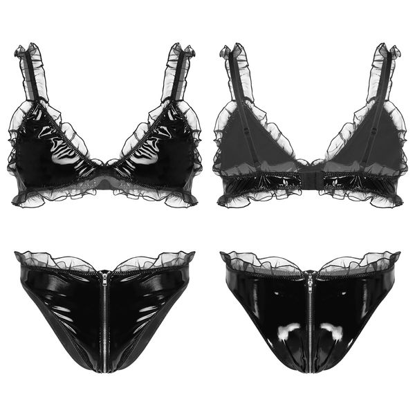 Mens Sexy Lingerie Set Patent Leather Ruffled Bra with Zipper Crotch Sissy Panties for Male Erotic Crossdressing Gay Underwear, Black;white
Mens Sexy Lingerie Set Patent Leather Ruffled Bra with Zipper Crotch Sissy Panties for Male Erotic Crossdressing Gay Underwear, Black;white