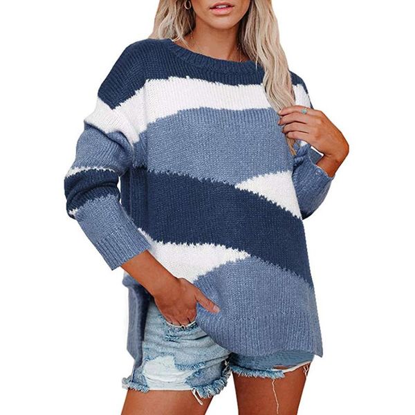 women's sweaters long sleeve o neck loose pullovers female irregular stripes color-block pullover sweater women knitwear 2021 autumn wi, White;black
women's sweaters long sleeve o neck loose pullovers female irregular stripes color-block pullover sweater women knitwear 2021 autumn wi, White;black