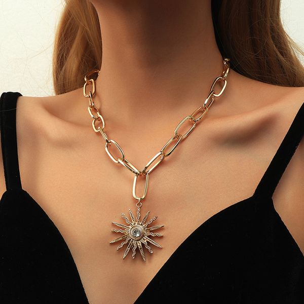 popular necklace personalized hip hop diamond sunflower pendant gold chain, Silver 
popular necklace personalized hip hop diamond sunflower pendant gold chain, Silver