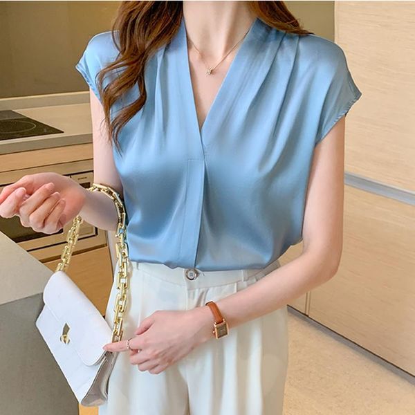 women's blouses & shirts short sleeve white blouse silk v-neck chiffon shirt women blusas mujer de moda 2021
women's blouses & shirts short sleeve white blouse silk v-neck chiffon shirt women blusas mujer de moda 2021