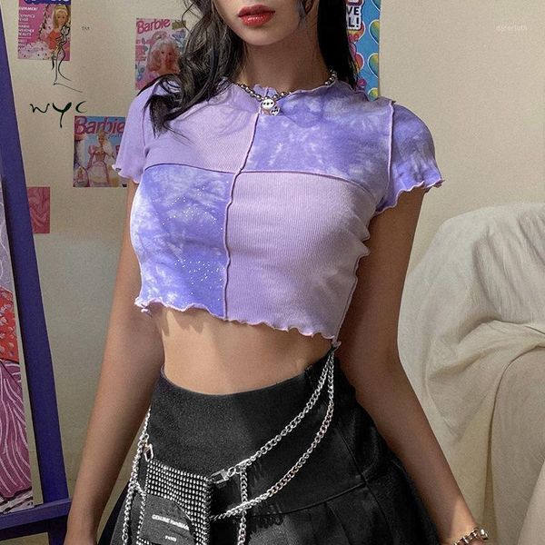 women's t-shirt summer fashion patchwork o-neck exposed navel auricularia auricula edge female y2k t-shirts ladies ruffles, White
women's t-shirt summer fashion patchwork o-neck exposed navel auricularia auricula edge female y2k t-shirts ladies ruffles, White