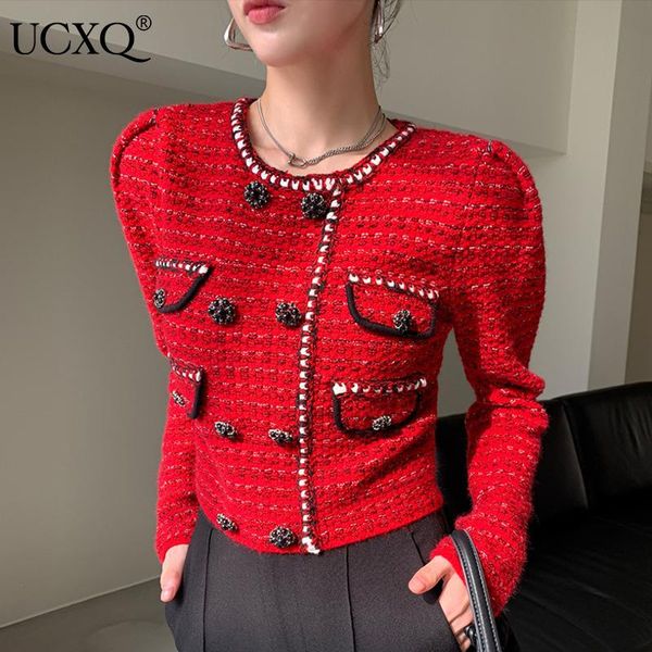 women's jackets ucxq woman short tweed jacket red o collar color clock double breasted vintage style 2021 autumn french ladies tide 23x, Black;brown
women's jackets ucxq woman short tweed jacket red o collar color clock double breasted vintage style 2021 autumn french ladies tide 23x, Black;brown