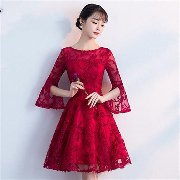 

chinese dress women bride appliques wedding dresses charming evening party gown perspective qipao vestido oriental 2021 ethnic clothing, Red
