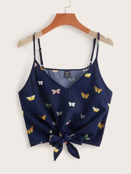 tie hem butterfly print cami crop u3qc#, White
tie hem butterfly print cami crop u3qc#, White