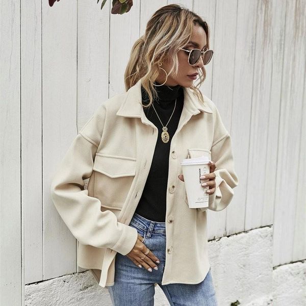 women's wool & blends flap pocket high low hem coat autumn loose long sleeve turn-down collar single breasted short outwear chic overco, Black
women's wool & blends flap pocket high low hem coat autumn loose long sleeve turn-down collar single breasted short outwear chic overco, Black