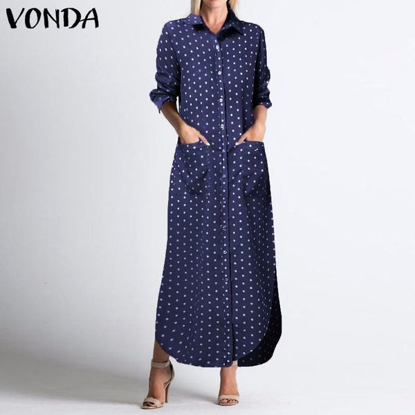 casual dresses autumn dress 2021 vonda women button shirt loose long sleeve polka dot lapel collar robe with pockets vintage vestidos, Black;gray
casual dresses autumn dress 2021 vonda women button shirt loose long sleeve polka dot lapel collar robe with pockets vintage vestidos, Black;gray