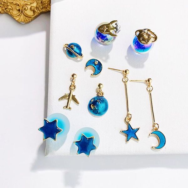 women girl blue planet star moon universe aircraft stud earrings lady stylish xrq88, Golden;silver
women girl blue planet star moon universe aircraft stud earrings lady stylish xrq88, Golden;silver