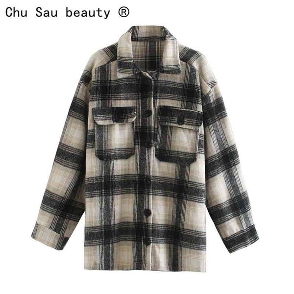 british plaid women vintage casual loose oversized long sleeve woolen shirts jackets autumn winter camisas de mujer 210508, White
british plaid women vintage casual loose oversized long sleeve woolen shirts jackets autumn winter camisas de mujer 210508, White