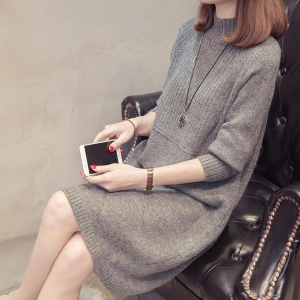 casual dresses autumn winter knit women sweater dress warm half turtleneck loose knitted high street knee-length pullover, Black;gray
casual dresses autumn winter knit women sweater dress warm half turtleneck loose knitted high street knee-length pullover, Black;gray