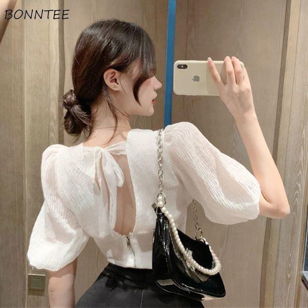 women's blouses & shirts women v-neck backless all-match summer ulzzang puff sleeve students fashion simple elegant solid ladies casual, White
women's blouses & shirts women v-neck backless all-match summer ulzzang puff sleeve students fashion simple elegant solid ladies casual, White