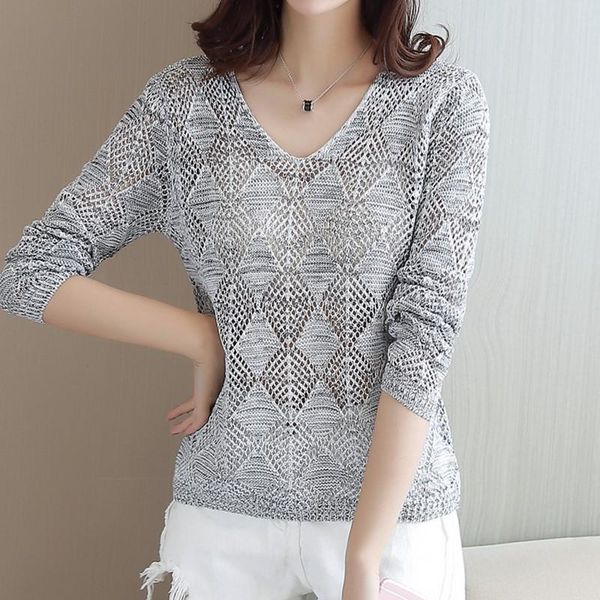 spring autumn v neck women sweaters hollow knitted pullover casual summer ice silk knitwear long sleeve femme, White;black
spring autumn v neck women sweaters hollow knitted pullover casual summer ice silk knitwear long sleeve femme, White;black