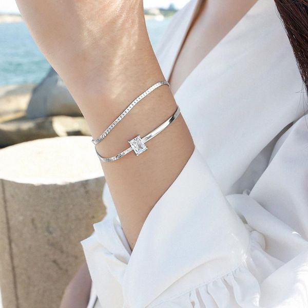 charm bracelets 925 sterling silver zircon double layer fashion city wild square adjustable for women jewelry, Golden;silver
charm bracelets 925 sterling silver zircon double layer fashion city wild square adjustable for women jewelry, Golden;silver