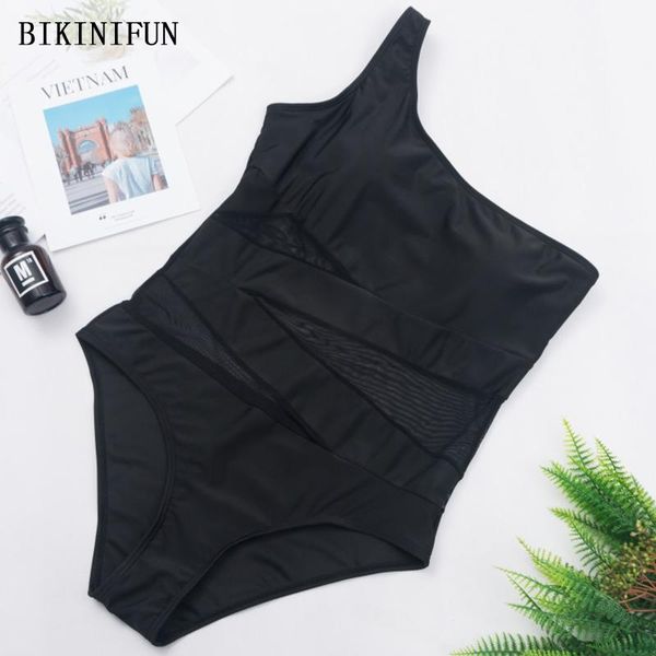 single shoulder monokini women mesh patchwork swimwear solid black beachwear s-xl girl backless one piece suit one-piece suits
single shoulder monokini women mesh patchwork swimwear solid black beachwear s-xl girl backless one piece suit one-piece suits