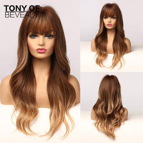 synthetic wigs long wavy ombre brown natural hair with bangs for afro women daily cosplay heat resistant, Black
synthetic wigs long wavy ombre brown natural hair with bangs for afro women daily cosplay heat resistant, Black