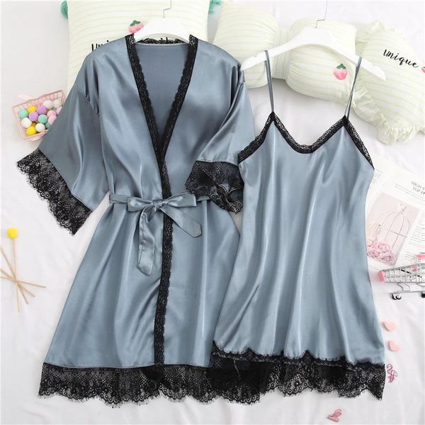 women's sleepwear women lace trim 2pcs robe set spring summer gray casual home dress faux silk kimono bathrobe v-neck nightgown, Black;red
women's sleepwear women lace trim 2pcs robe set spring summer gray casual home dress faux silk kimono bathrobe v-neck nightgown, Black;red