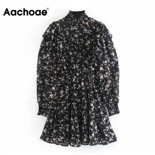 elegant a-line ruffles dress women floral print elastic waist chiffon mini dress long sleeve turtleneck chic dresses, Black;white
elegant a-line ruffles dress women floral print elastic waist chiffon mini dress long sleeve turtleneck chic dresses, Black;white