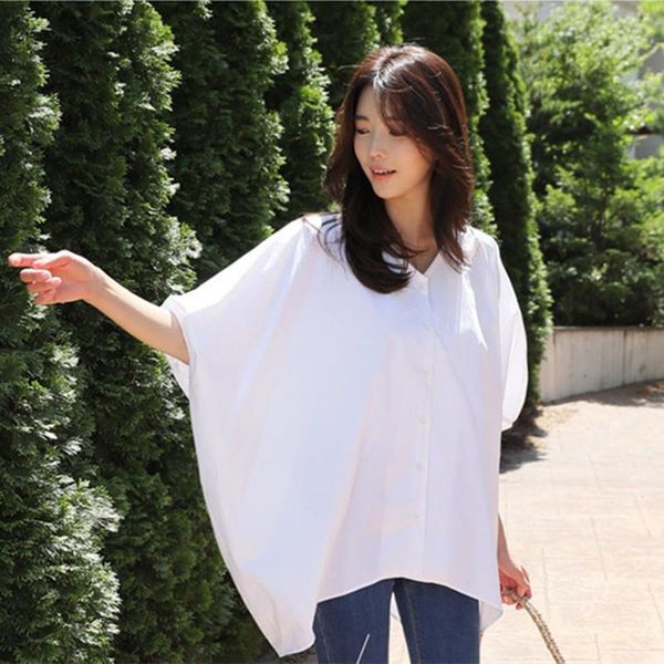 women's blouses & shirts 2021 summer korean style women loose casual batwing sleeve v-neck blouse single-breasted asymmetry cotton line, White
women's blouses & shirts 2021 summer korean style women loose casual batwing sleeve v-neck blouse single-breasted asymmetry cotton line, White