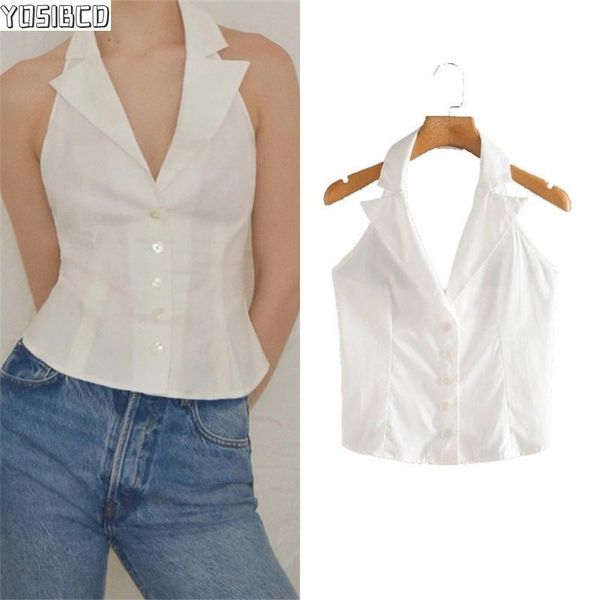women 2021 chic fashion button-up cropped blouses vintage notched collar backless female shirts blusas women's &, White
women 2021 chic fashion button-up cropped blouses vintage notched collar backless female shirts blusas women's &, White