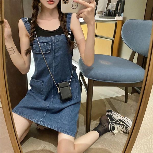 casual dresses summer korean style 2021 cute slimming youthful-looking small denim brace dress for female students, Black;gray
casual dresses summer korean style 2021 cute slimming youthful-looking small denim brace dress for female students, Black;gray