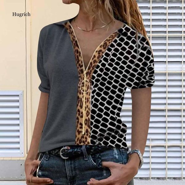 women's t-shirt casual fashion print zipper v neck lapel color blocking short-sleeved shirt basic harajuku tee 2021, White
women's t-shirt casual fashion print zipper v neck lapel color blocking short-sleeved shirt basic harajuku tee 2021, White