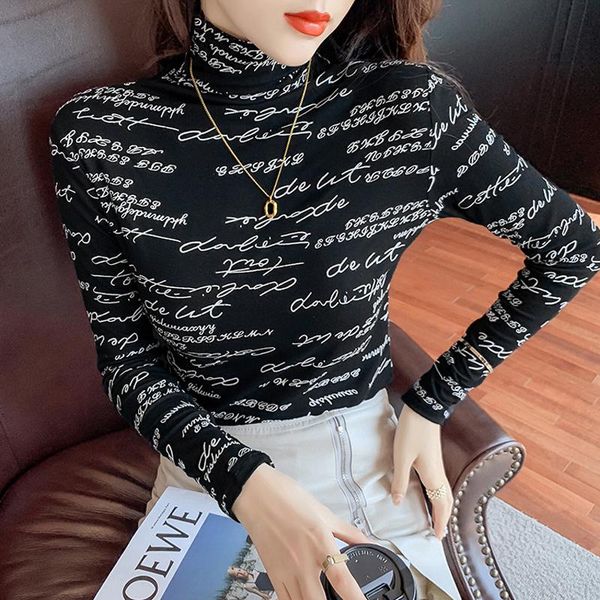 women's t-shirt spring autumn letter printed shirt women long-sleeve basic tee high neck black streetwear t blusa feminina, White
women's t-shirt spring autumn letter printed shirt women long-sleeve basic tee high neck black streetwear t blusa feminina, White