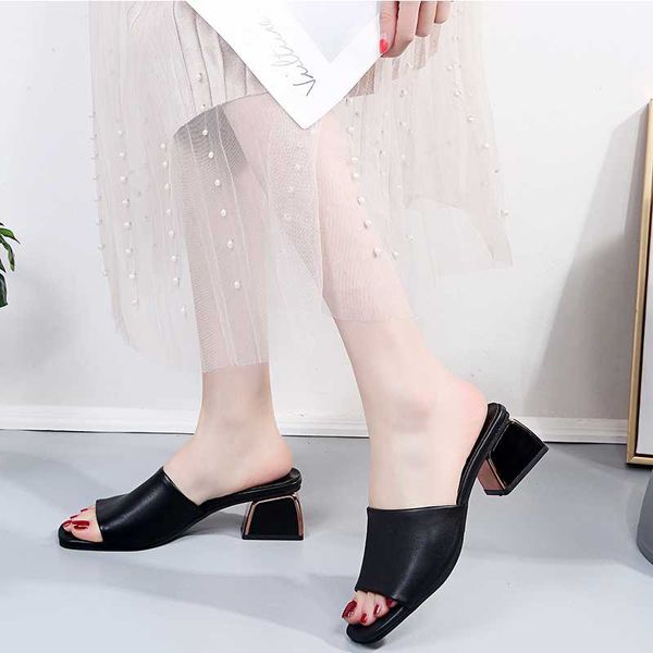 leather solid shallow slip on square heel slippers designer peep toe non-slip wear-resisting women sandals retro office shoes, Black
leather solid shallow slip on square heel slippers designer peep toe non-slip wear-resisting women sandals retro office shoes, Black