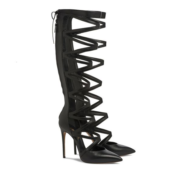 boot , solid multi-strap cross-back zip finger pointed at knee high cut-off sandals stiletto heels long boots, Black
boot , solid multi-strap cross-back zip finger pointed at knee high cut-off sandals stiletto heels long boots, Black