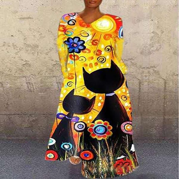 a-line long sleeve print dresses vintage cartoon cat v neck dress causal mulitcolor patchwork loose pregnant casual, Black;gray
a-line long sleeve print dresses vintage cartoon cat v neck dress causal mulitcolor patchwork loose pregnant casual, Black;gray